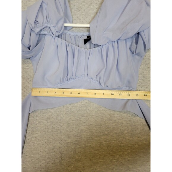 Coquette Sweetheart Chiffon Crop Top Blouse Juniors Small Light Blue Fairytale - Picture 6 of 11